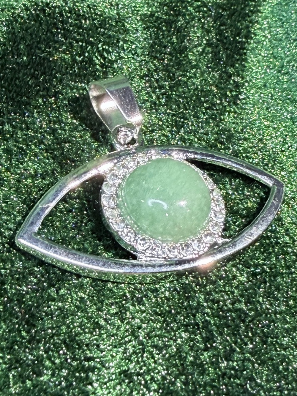 New Green Adventurine Protective Evil Eye Pendant in Stainless Steel